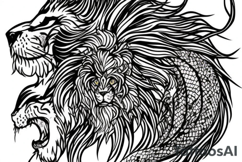 lion mane hair drawn as dragon scales tattoo idea