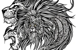 lion mane hair drawn as dragon scales tattoo idea