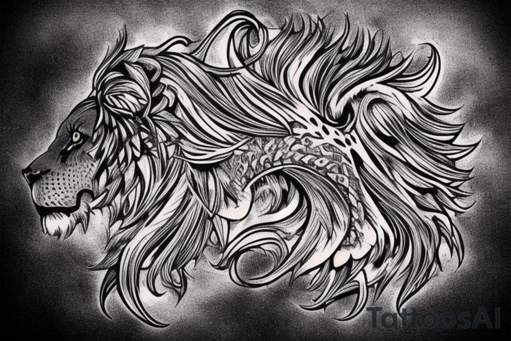 lion mane hair drawn as dragon scales tattoo idea