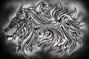 lion mane hair drawn as dragon scales tattoo idea