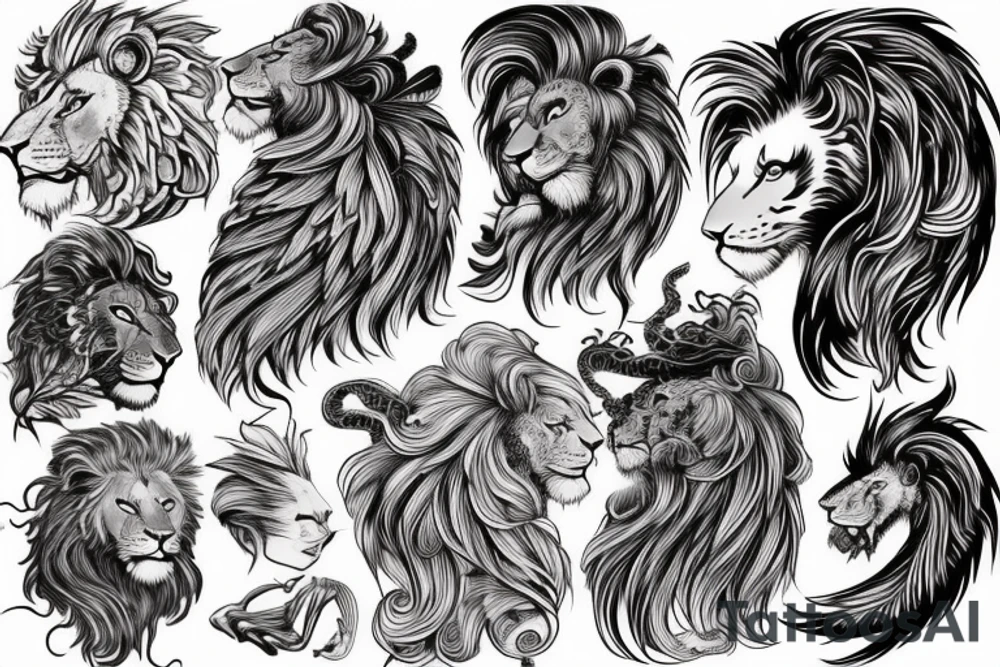 lion mane hair drawn as dragon scales tattoo idea