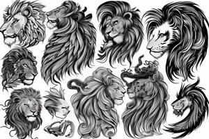 lion mane hair drawn as dragon scales tattoo idea