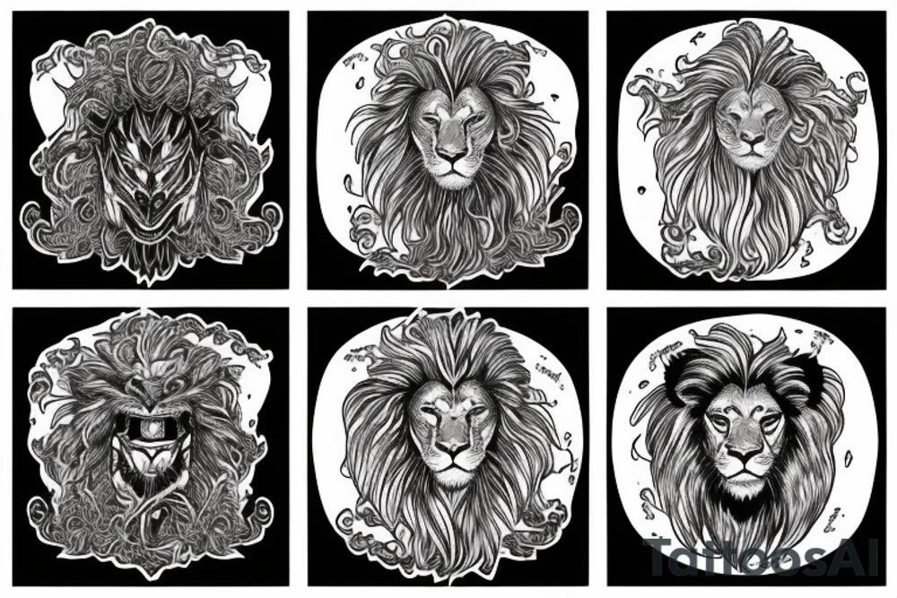 lion mane hair drawn as dragon scales tattoo idea