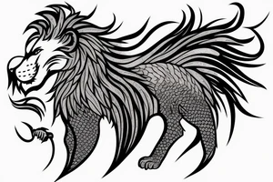 lion mane hair drawn as dragon scale armour tattoo idea
