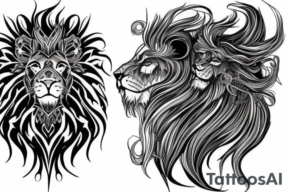 lion mane hair drawn as dragon scale armour tattoo idea