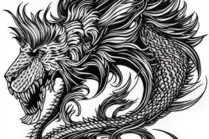 lion mane hair drawn as dragon scale armour tattoo idea