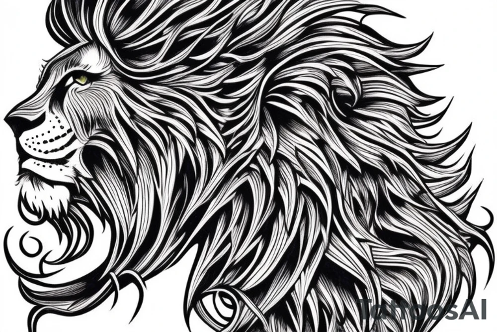 lion mane hair drawn as dragon scale armour tattoo idea