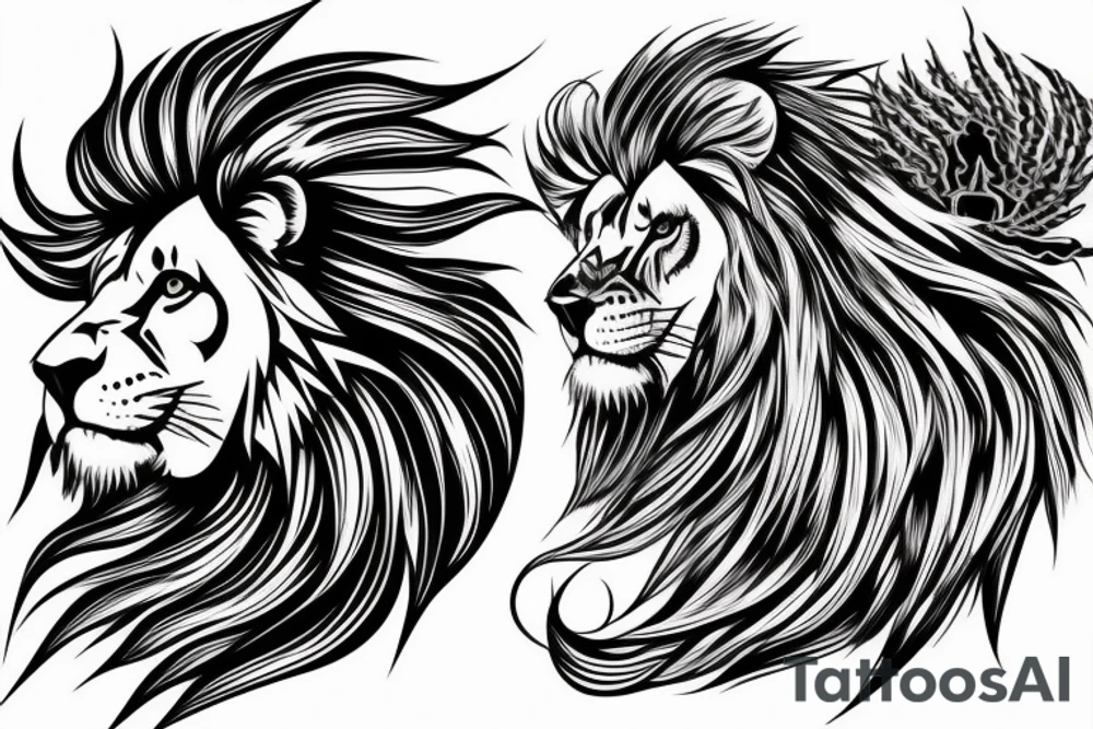 lion mane hair drawn as dragon scale armour tattoo idea