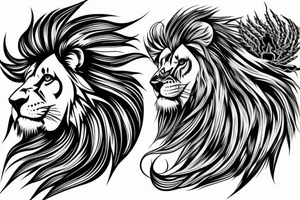 lion mane hair drawn as dragon scale armour tattoo idea