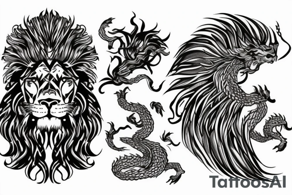 lion mane hair drawn as dragon scale armour tattoo idea