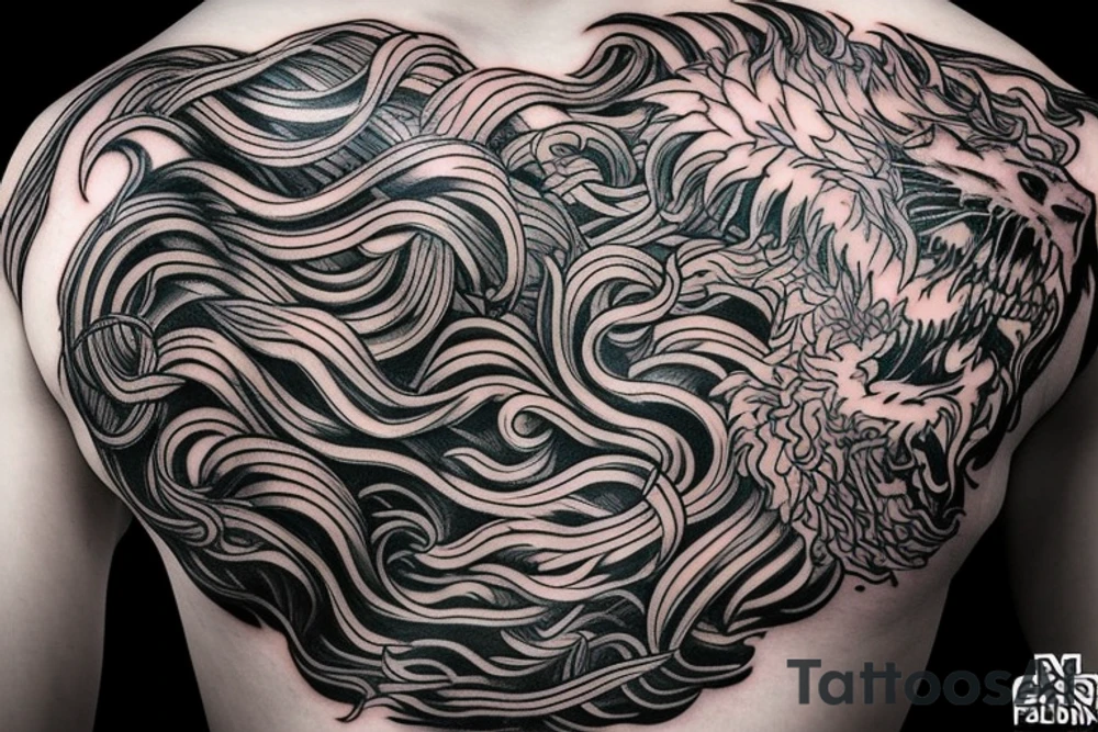 lion mane hair drawn as dragon scale armour tattoo idea
