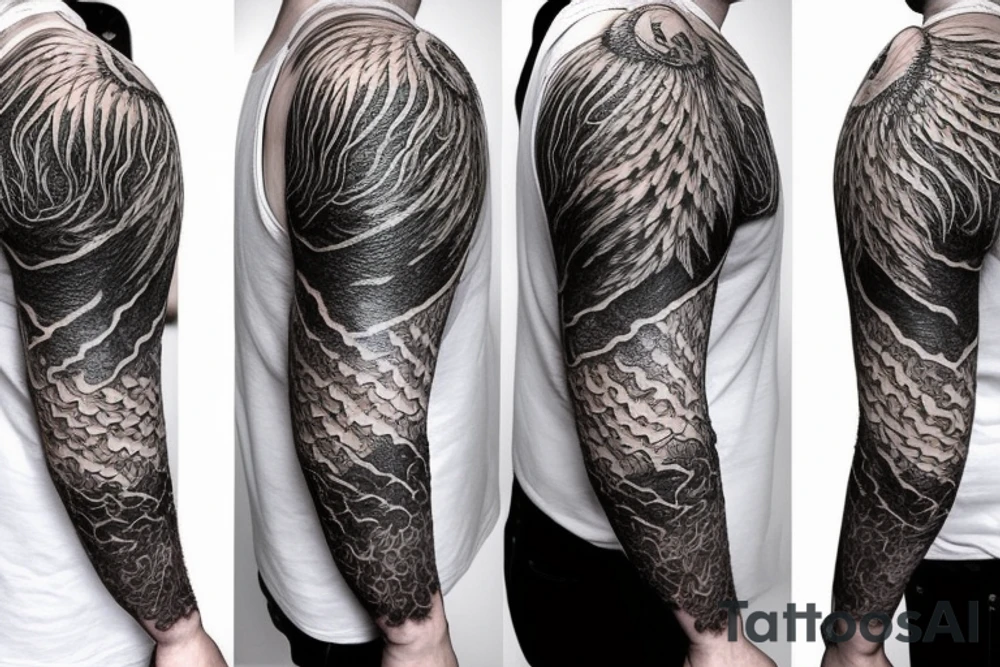 Lion mane hair is drawn as dragon-scale armour tattoo idea