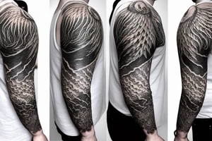 Lion mane hair is drawn as dragon-scale armour tattoo idea