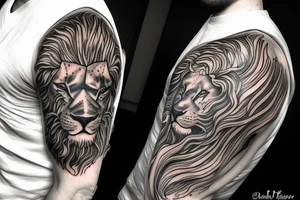 Lion mane hair is drawn as dragon-scale armour tattoo idea