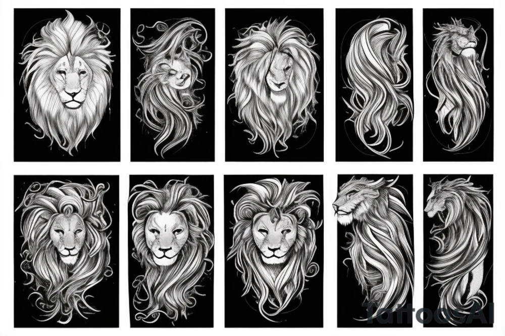 Lion mane hair is drawn as dragon-scale armour tattoo idea