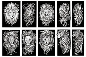 Lion mane hair is drawn as dragon-scale armour tattoo idea