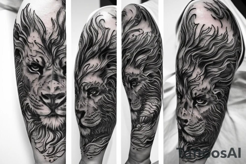 Lion mane hair is drawn as dragon-scale armour tattoo idea