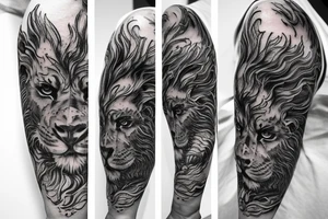 Lion mane hair is drawn as dragon-scale armour tattoo idea