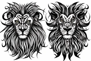 Lion mane hair is drawn as dragon-scale armour tattoo idea