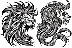 Lion mane hair is drawn as dragon-scale armour tattoo idea
