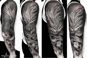 Lion mane hair is drawn as dragon-scale armour tattoo idea