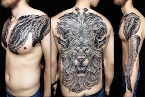 Lion mane hair drawn as dragon-scale armour tattoo idea