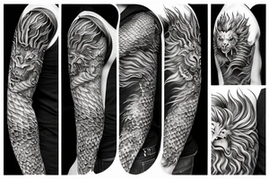 Lion mane hair drawn as dragon-scale armour tattoo idea