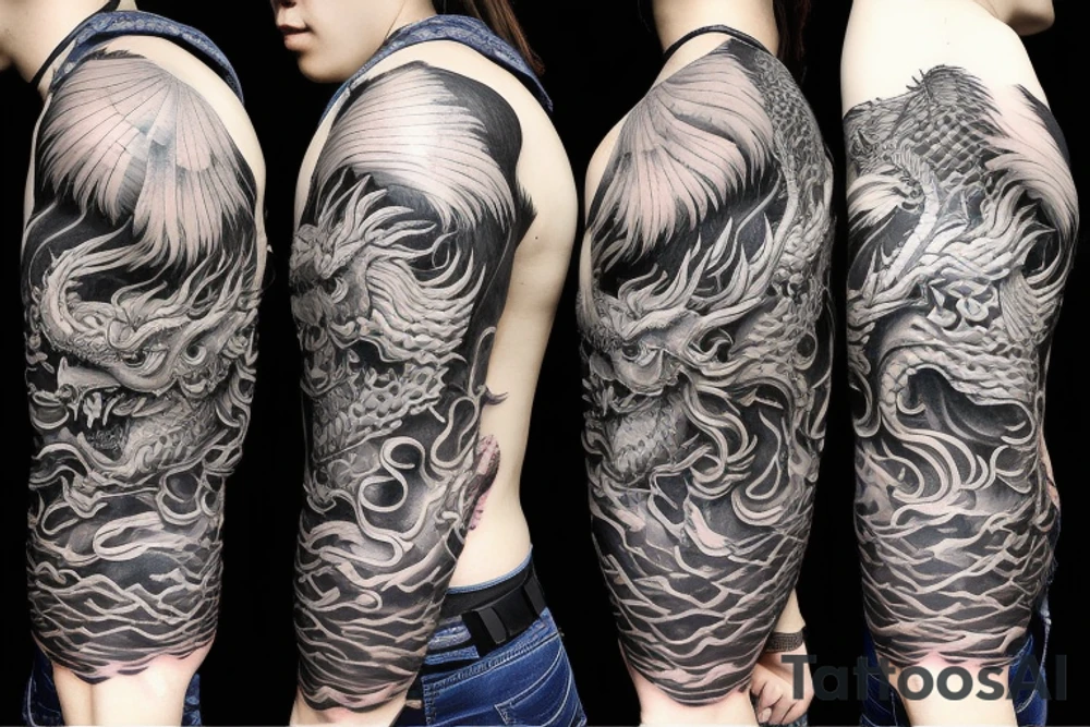 Lion mane hair merged as dragon-scale armour tattoo idea