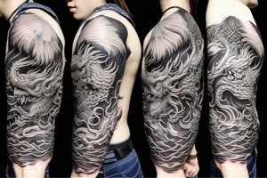 Lion mane hair merged as dragon-scale armour tattoo idea