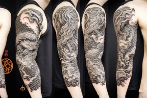 Lion mane hair merged as dragon-scale armour tattoo idea