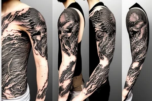 Lion mane hair merged as dragon-scale armour tattoo idea