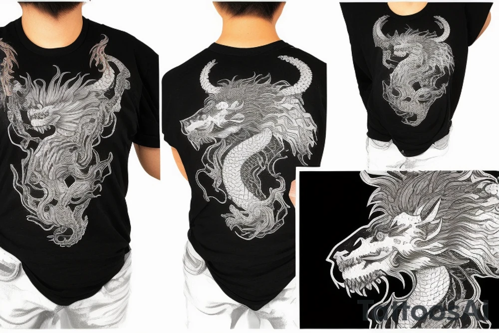 Lion mane hair merged as dragon-scale armour tattoo idea