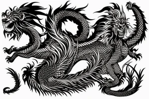Lion mane hair merged as dragon-scale armour tattoo idea