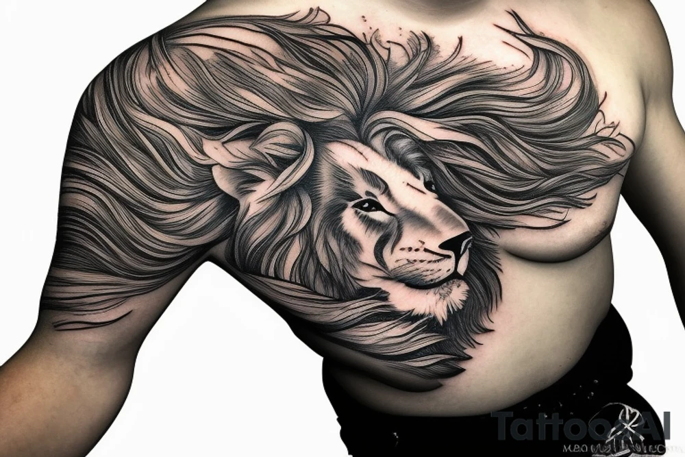 Lion mane hair drawn as small plate armour tattoo idea