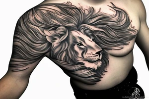 Lion mane hair drawn as small plate armour tattoo idea
