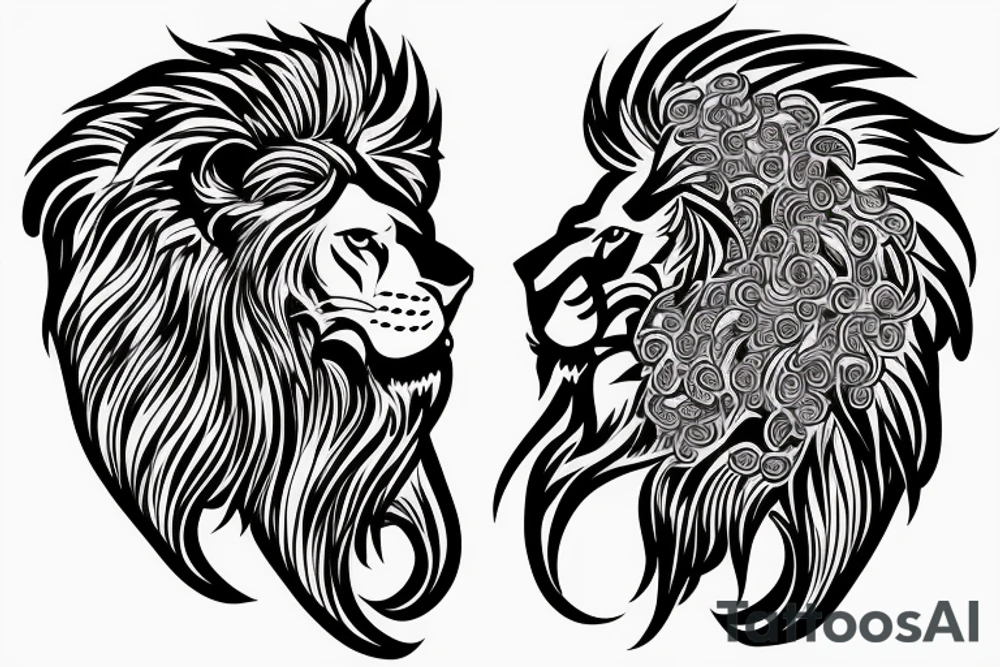 Lion mane hair drawn as small plate armour tattoo idea