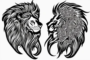 Lion mane hair drawn as small plate armour tattoo idea