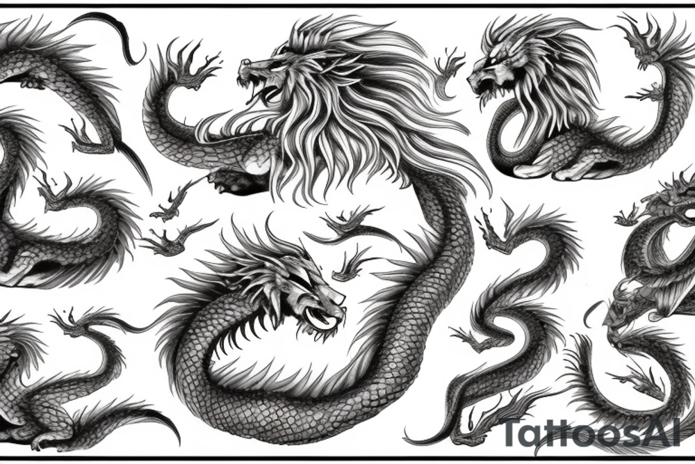 lion dragon shaaman pegusus
 mystical
 lions mane
dragons wings
dragons feet tattoo idea