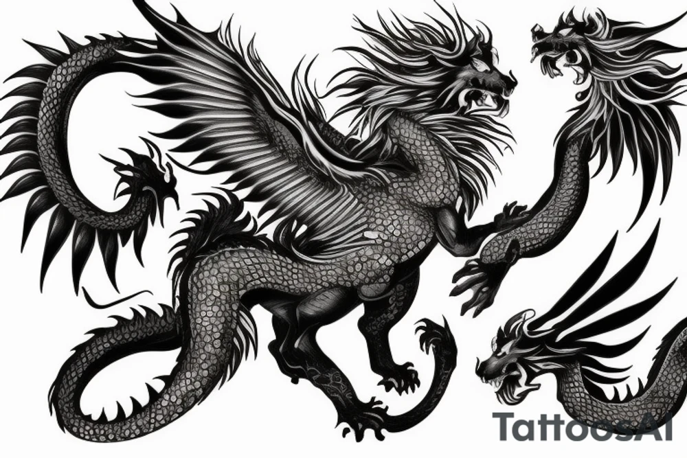 lion dragon shaaman pegusus
 mystical
 lions mane
dragons wings
dragons feet tattoo idea