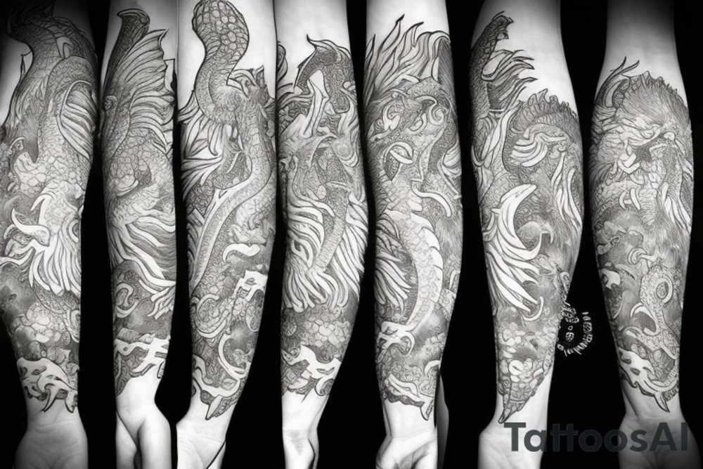 lion dragon shaman pegasus
 mystical
 lions mane
dragons wings
dragons feet tattoo idea