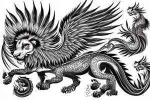 lion dragon shaman pegasus
 mystical
 lions mane
dragons wings
dragons feet tattoo idea