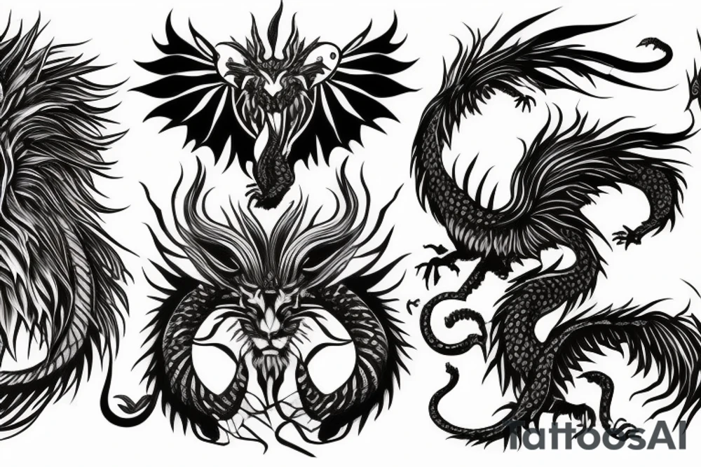 lion dragon shaman pegasus
 mystical
 lions mane
dragons wings
dragons feet
abstract negative space
dark tattoo idea