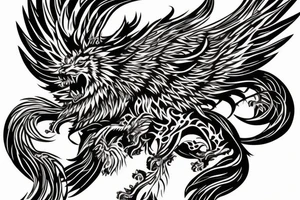 lion dragon shaman pegasus
 mystical
 lions mane
dragons wings
dragons feet
abstract negative space
dark tattoo idea