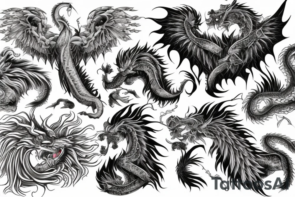 lion dragon shaman pegasus
 mystical
 lions mane
dragons wings
dragons feet
abstract negative space
dark
hallucinogenic tattoo idea