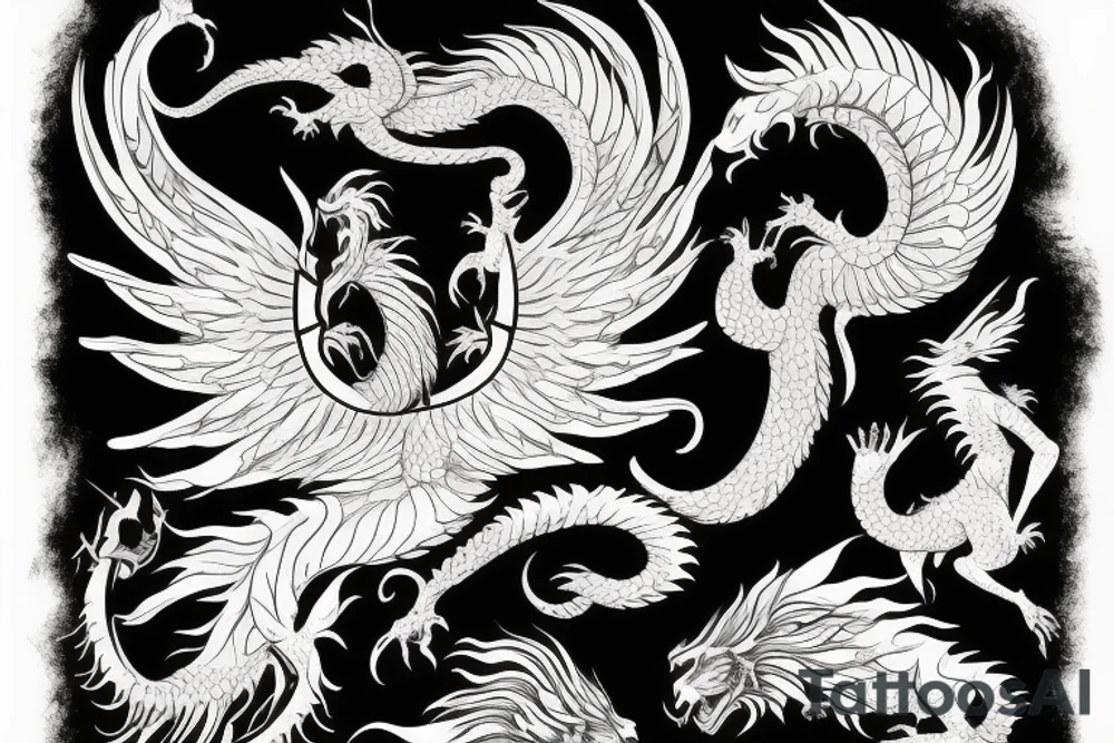 lion dragon shaman pegasus
 mystical
 lions mane
dragons wings
dragons feet
abstract negative space
dark
hallucinogenic tattoo idea