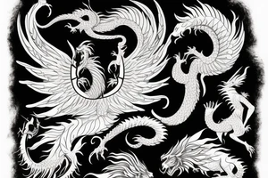 lion dragon shaman pegasus
 mystical
 lions mane
dragons wings
dragons feet
abstract negative space
dark
hallucinogenic tattoo idea