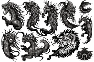 lion dragon shaman pegasus
 mystical
 lions mane
dragons wings
dragons feet
abstract negative space
dark
hallucinogenic tattoo idea