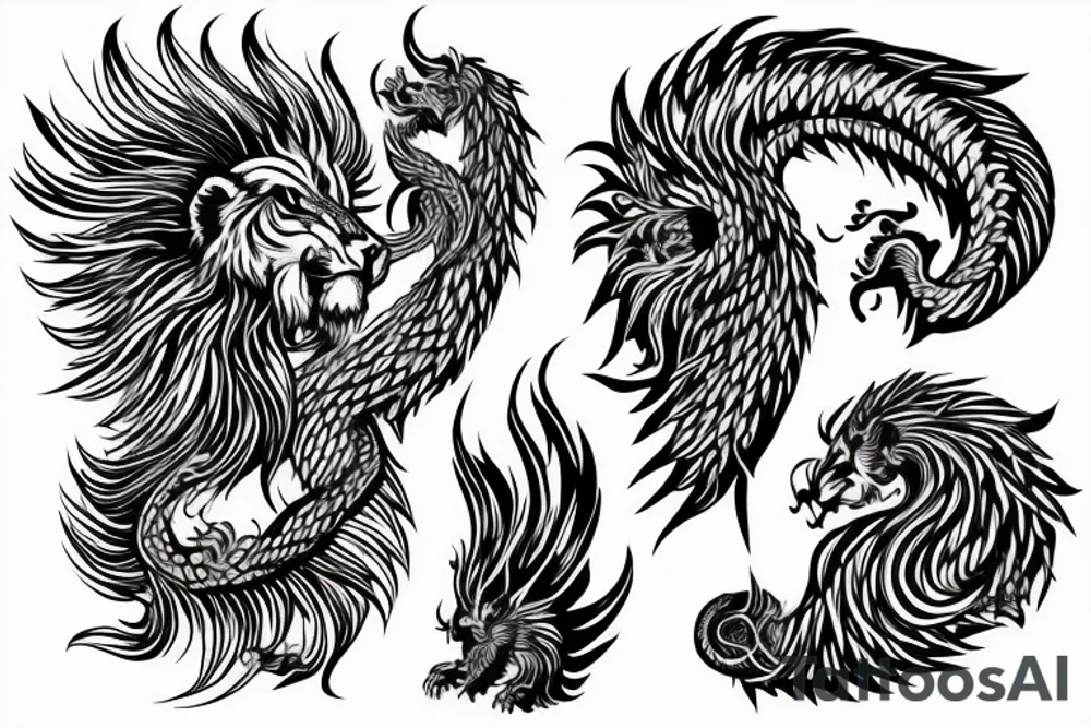 lion dragon shaman pegasus
 mystical
 lions mane
dragons wings
dragons feet
abstract negative space
dark
hallucinogenic tattoo idea