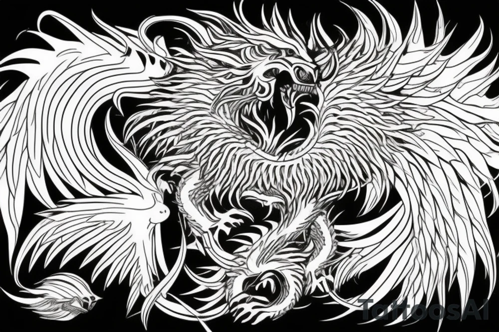 lion dragon shaman pegasus
 mystical
 lions mane
dragons wings
dragons feet
abstract negative space
dark
hallucinogenic tattoo idea