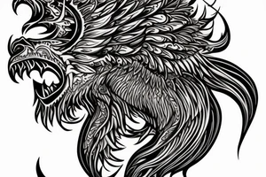 lion dragon shaman pegasus
 mystical
 lions mane
dragons wings
dragons feet
abstract negative space
dark
hallucinogenic tattoo idea